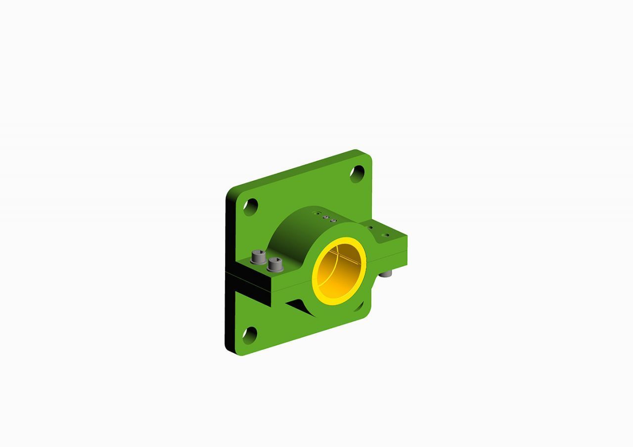 eine 3D-Darstellung einer grünen und gelben Maschine auf weißem Hintergrund .