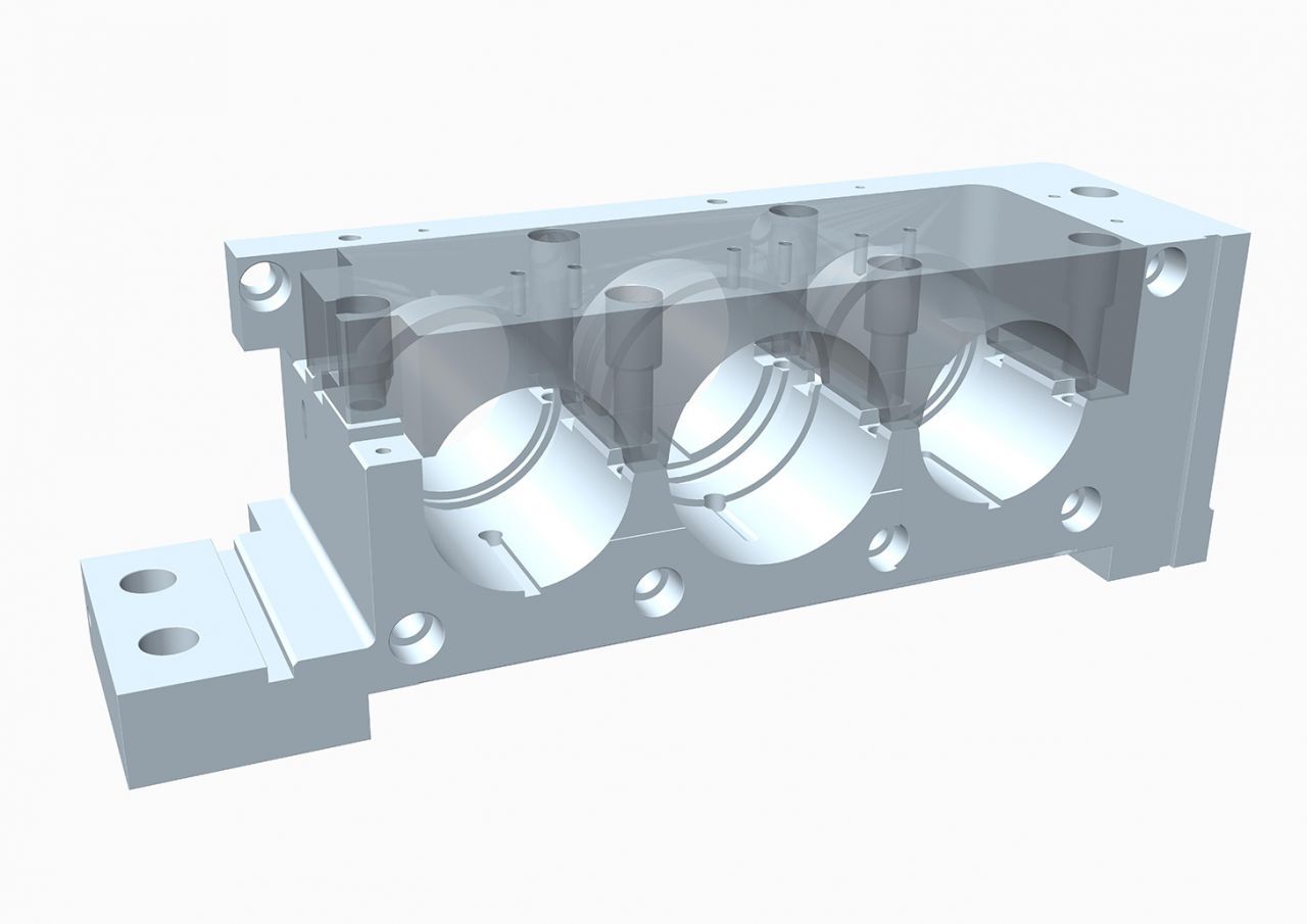 ein 3D-Modell eines Metallgehäuses mit vielen Löchern auf weißem Hintergrund .