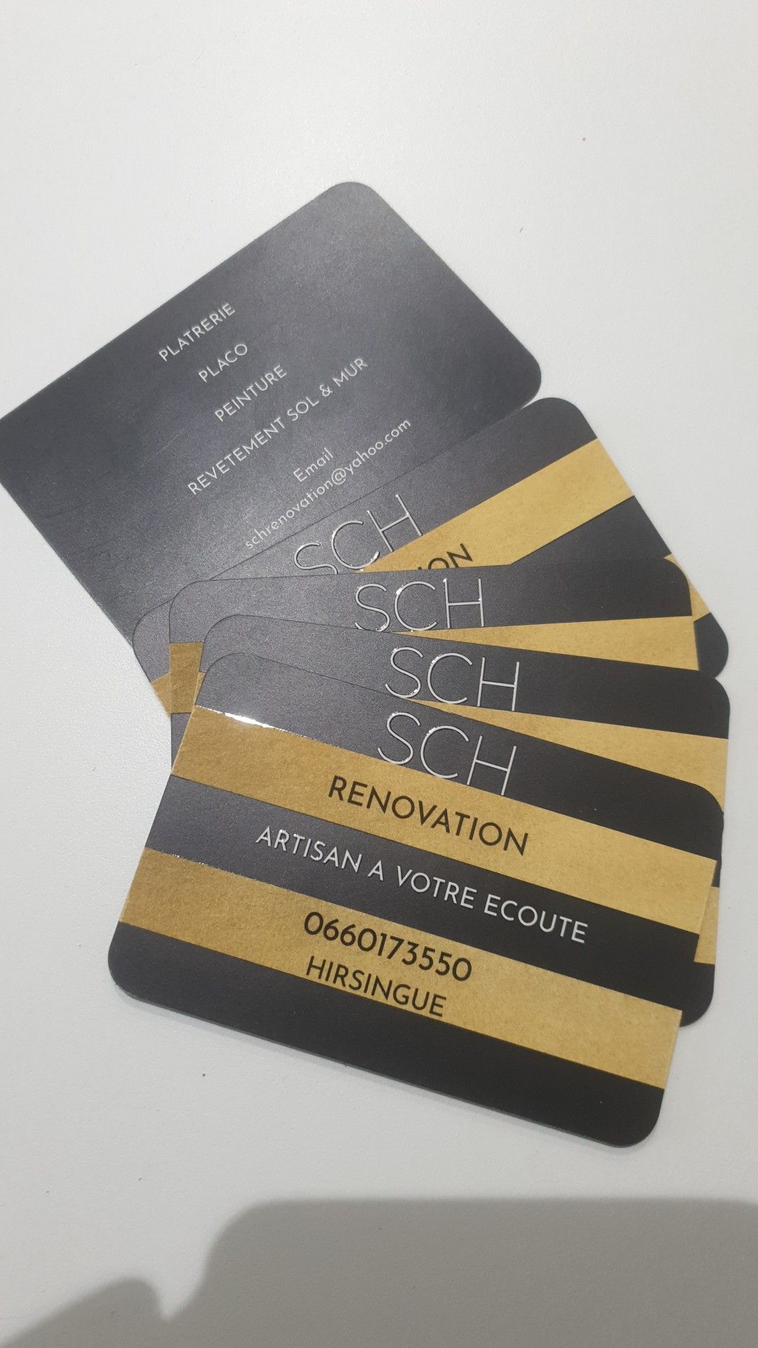 Cartes de visite de SCH Rénovation.