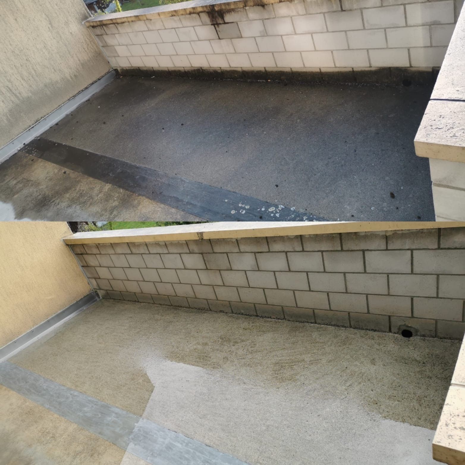 Bodenreinigung aussen vorher nachher Staubreinigung