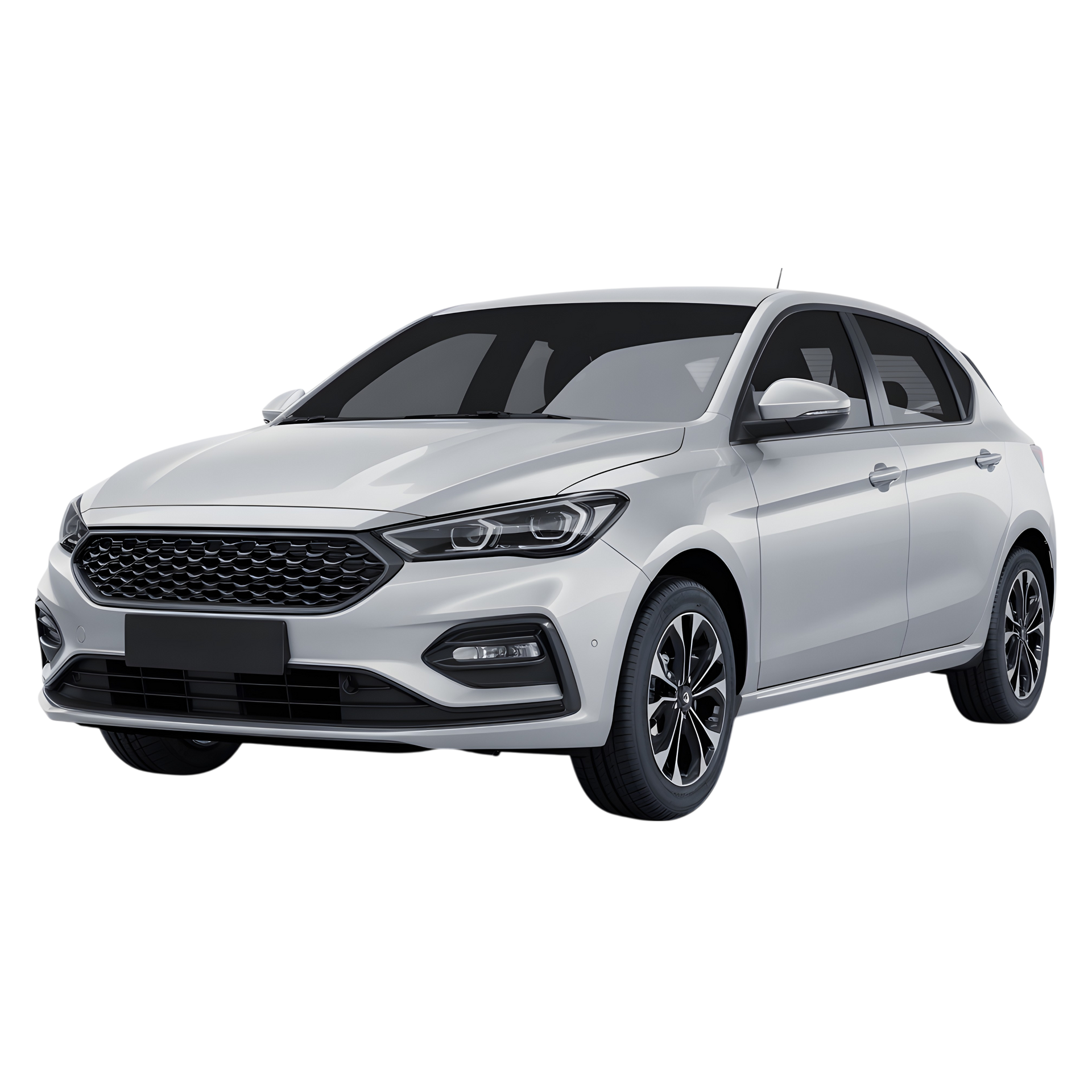 Une voiture grise de trois quarts