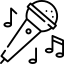 Micrófono con notas musicales.