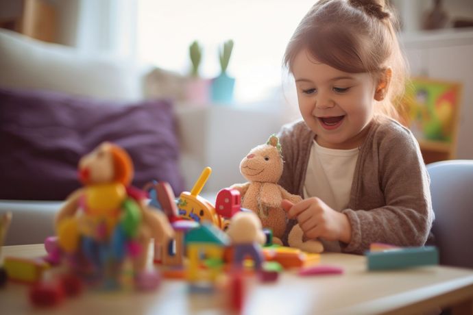 Un enfant devant des jouets