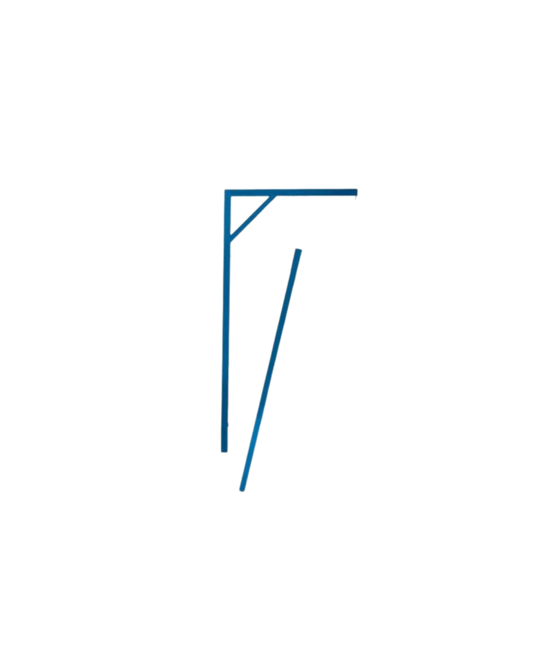 Diagrama azul de una estructura en forma de soporte, con una línea en ángulo.