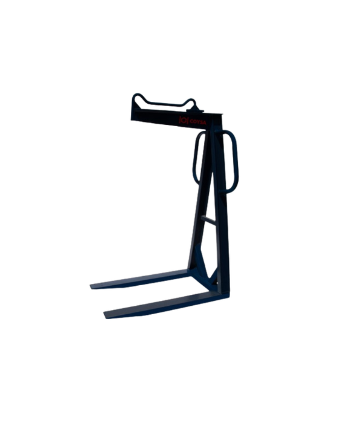 Accesorio para carretilla elevadora de color negro con dos horquillas y estructura superior.