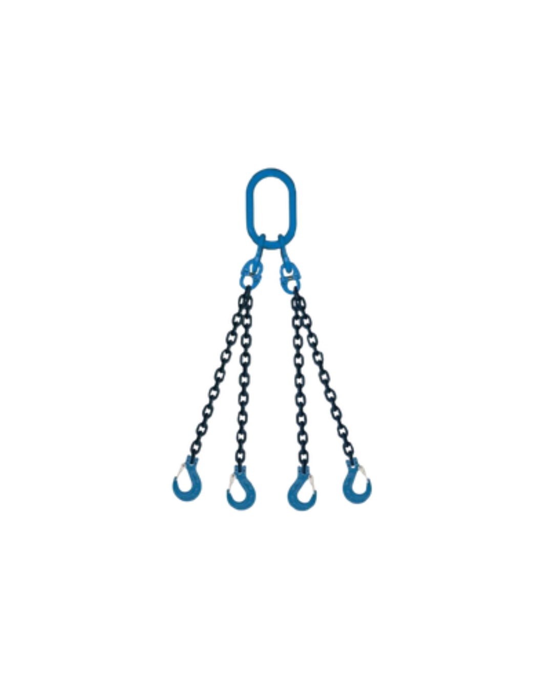 Eslinga de cadena azul con cinco ganchos.