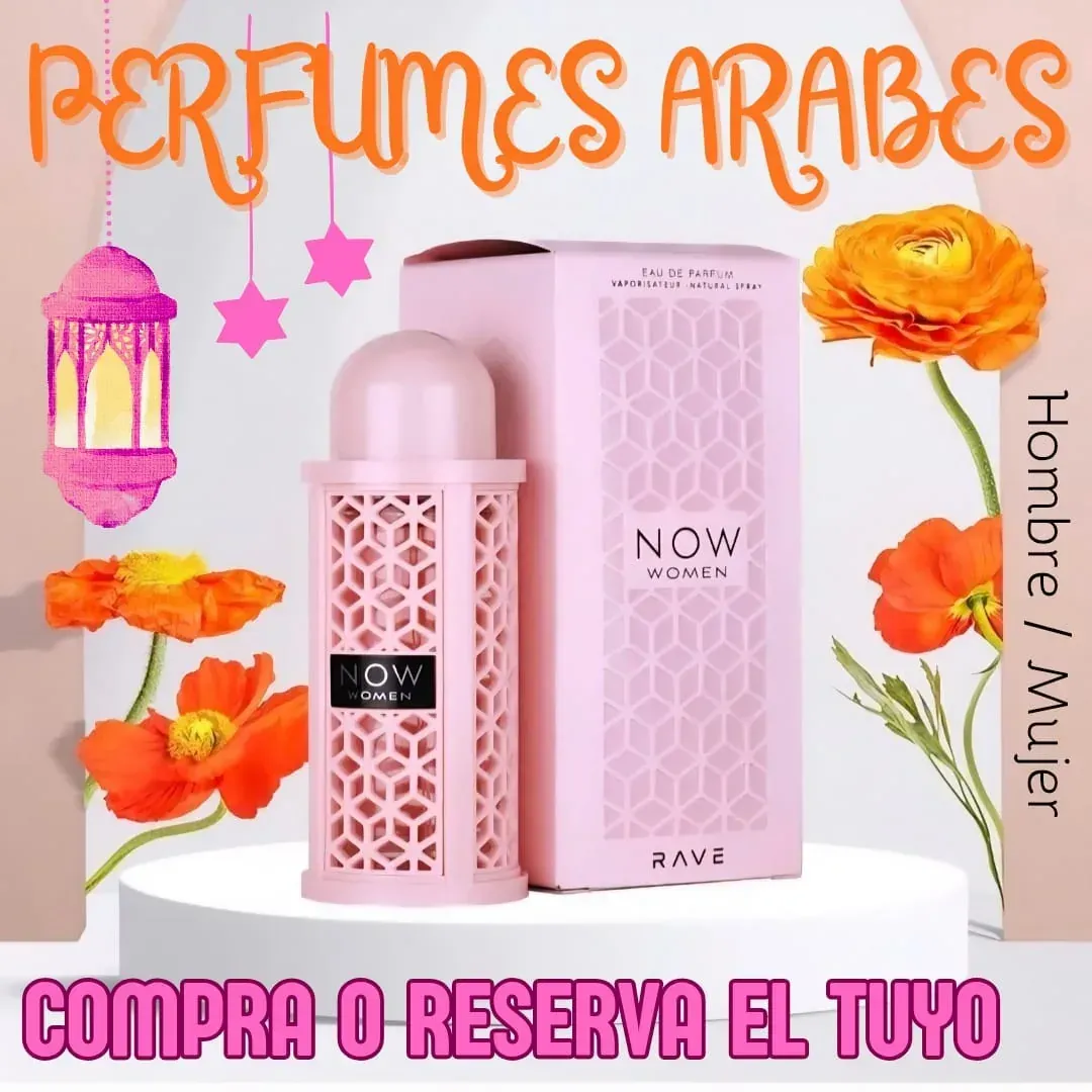 Frasco y caja de perfume rosa con texto 