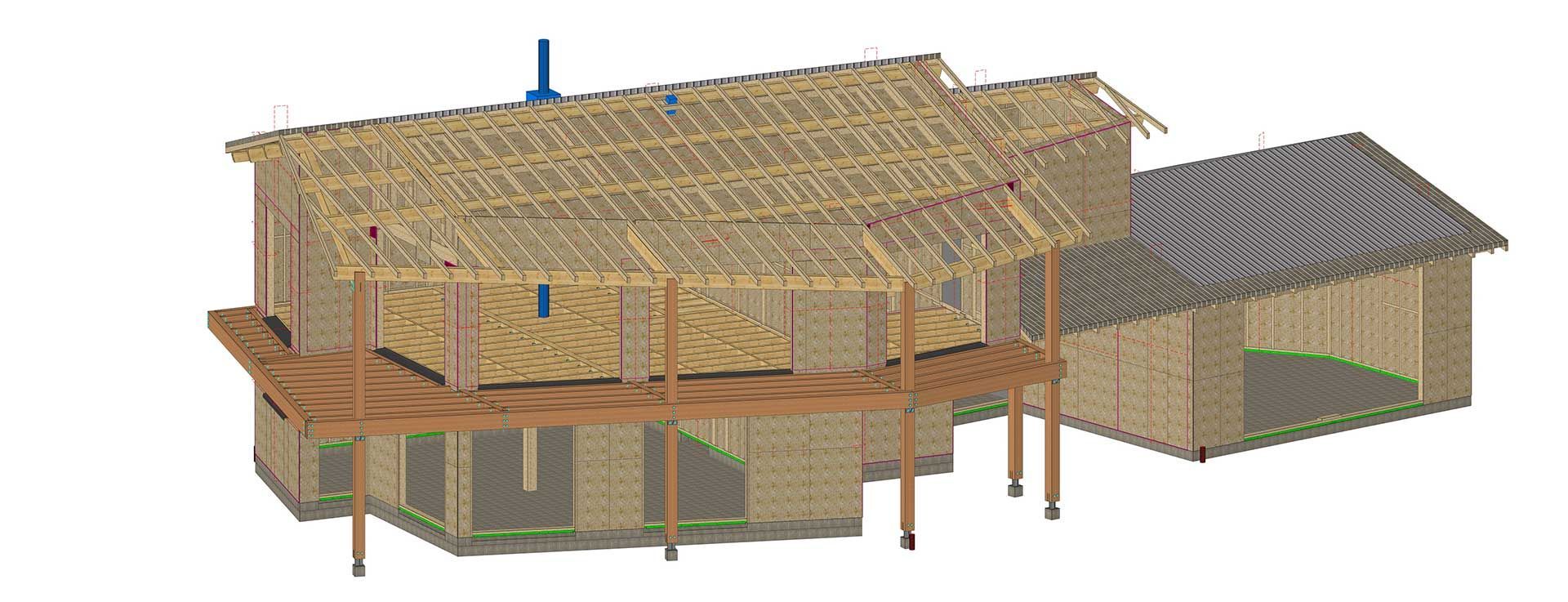 Illustration 3D d'une maison en bois