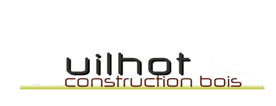 Logo de « uilhôt construction bois » en police gris foncé, avec un soulignement vert clair.