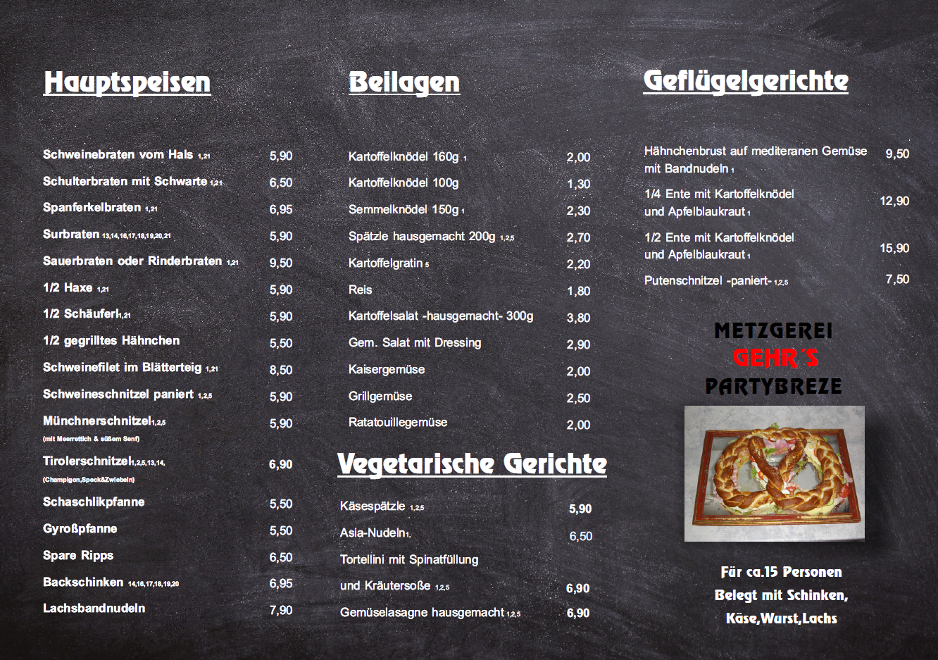 Partyservice Gehr Menükarte