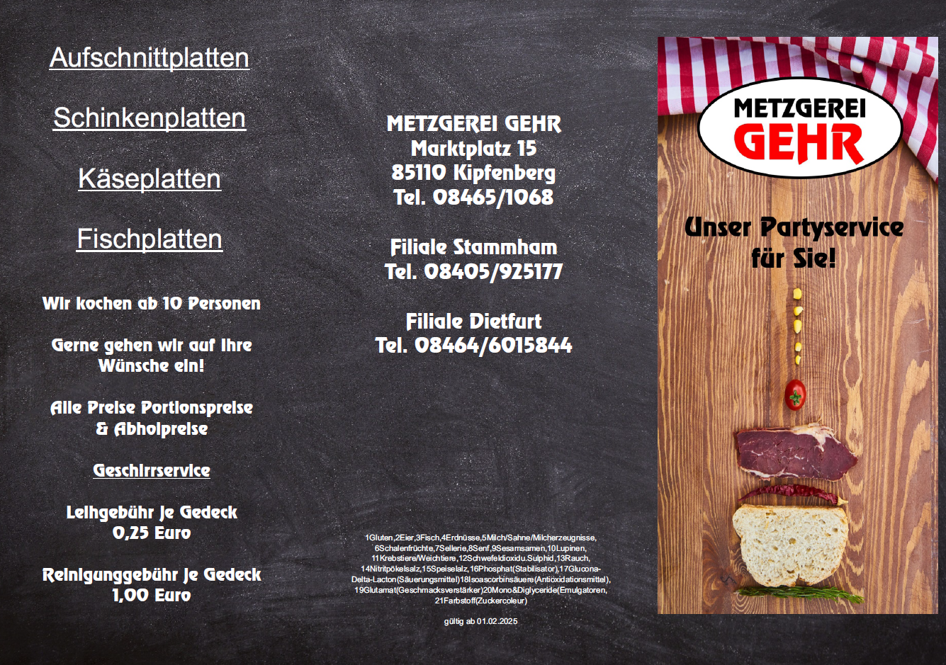 Partyservice Gehr Menükarte