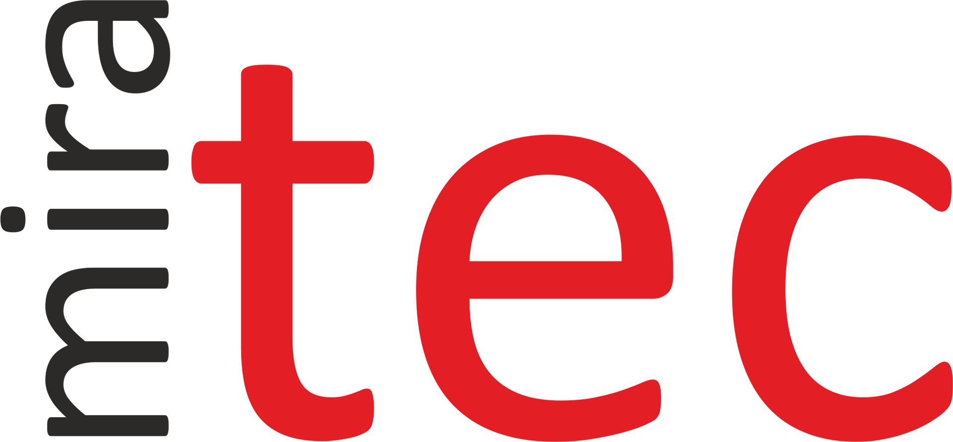 Un logotipo rojo y negro para miretec sobre un fondo blanco