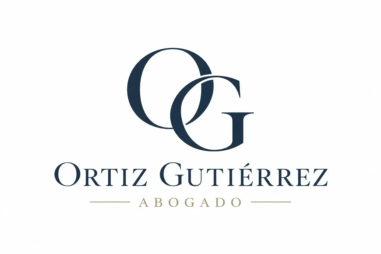 Logotipo de abogado Ortiz Gutiérrez con letras azul marino entrelazadas sobre fondo blanco