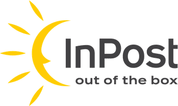 El logotipo de InPost presenta un icono de sol estilizado de color amarillo junto 