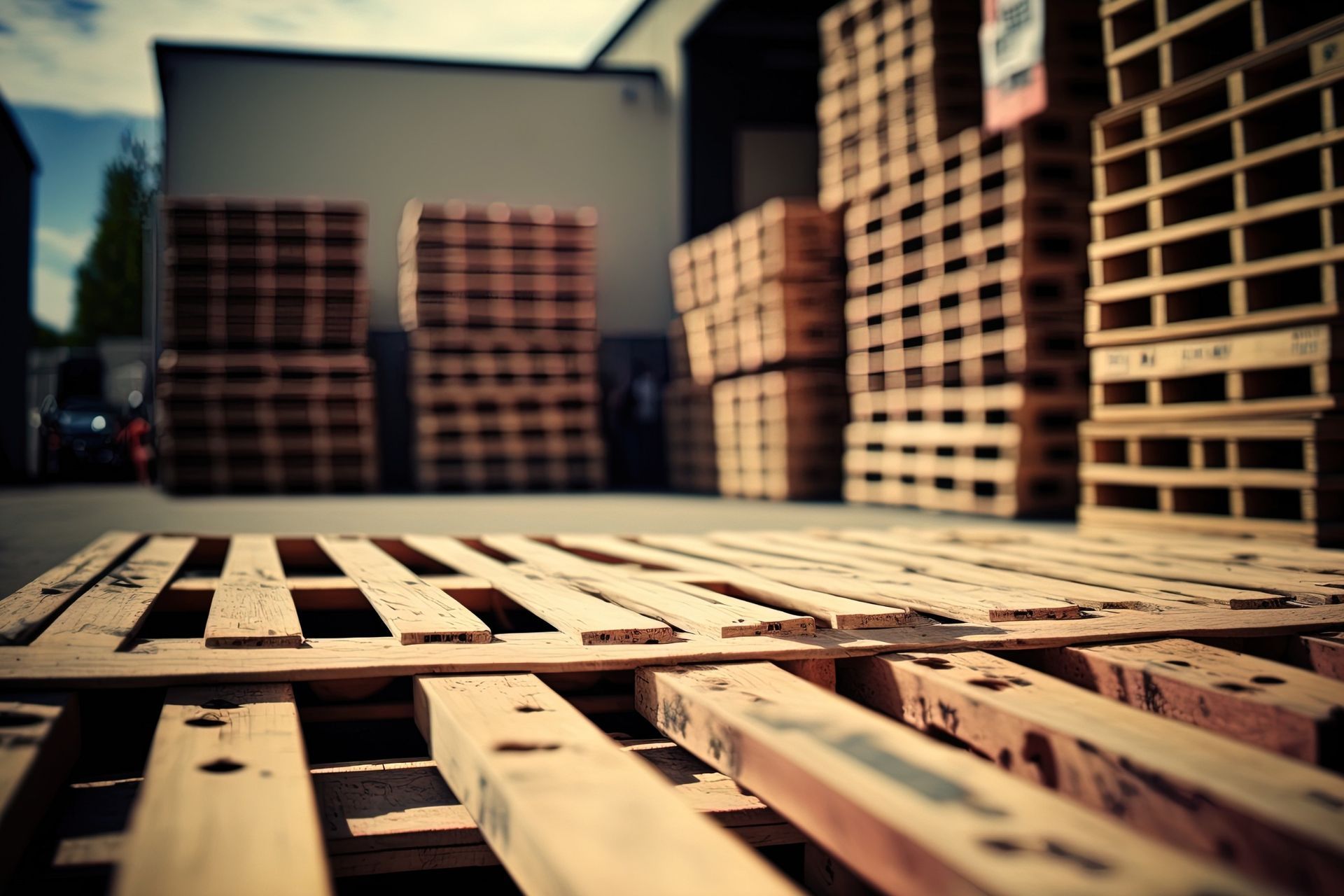 Un montón de paletas de madera están apiladas una encima de otra.