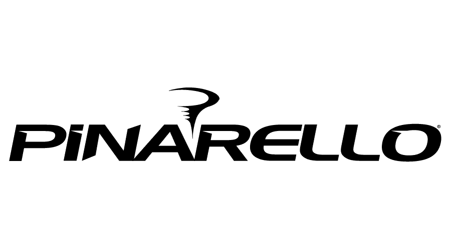 Un logotipo en blanco y negro de Pinarello sobre un fondo blanco.