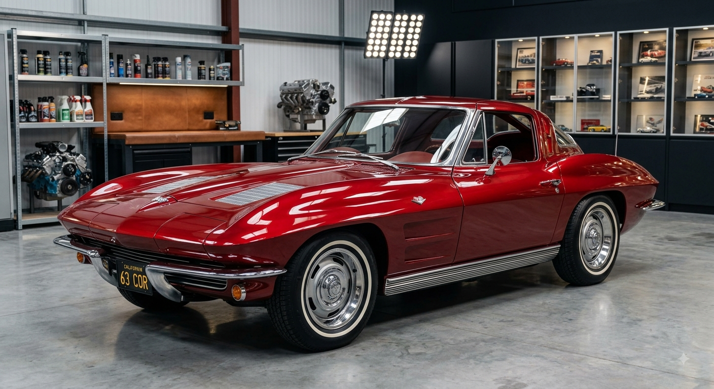 Voiture de sport classique rouge exposée dans un showroom
