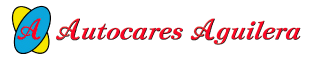Se muestra un logotipo de Autocares Aguilera sobre un fondo blanco.