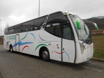 Un autobús blanco está estacionado al costado de la carretera.