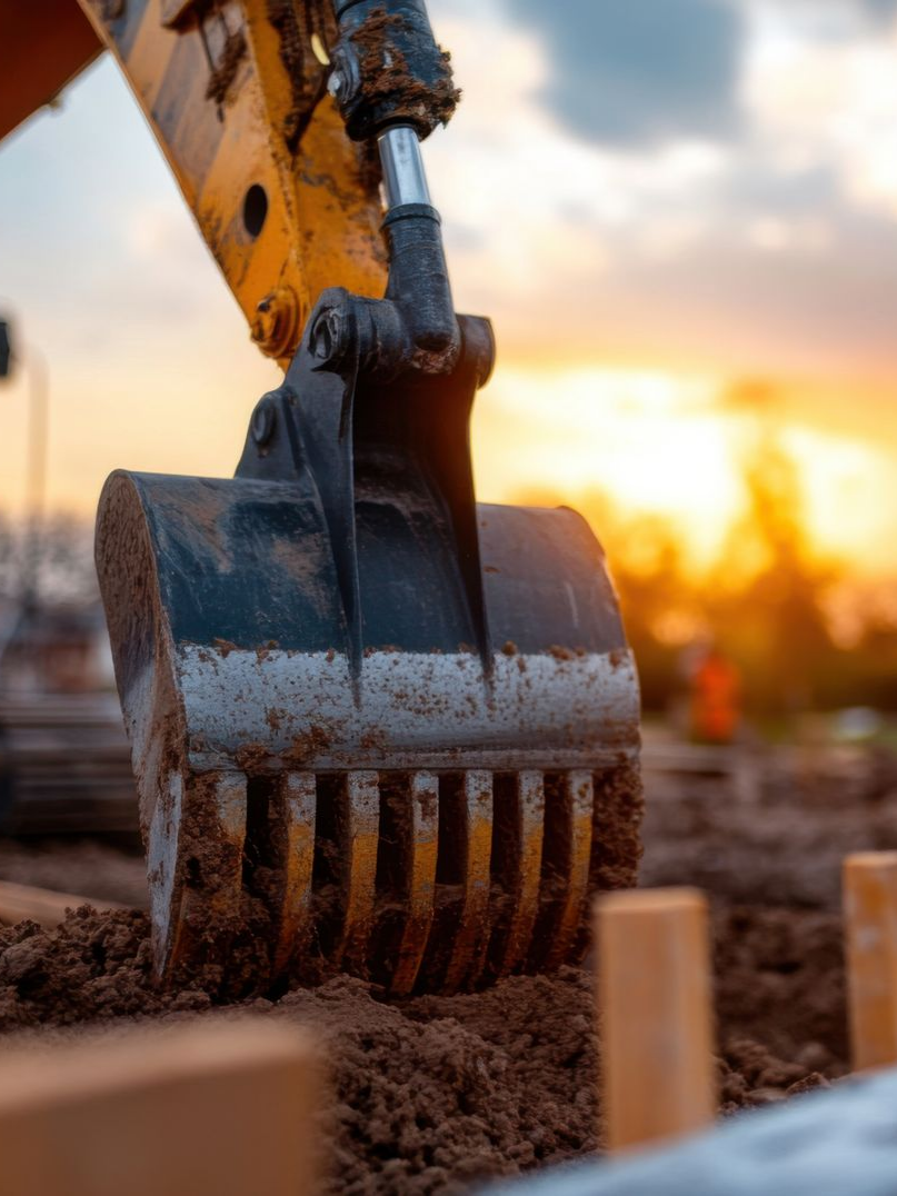 Une personne utilise un outil pour lisser du béton frais sur un chantier de construction.