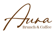 Logotipo de Aura Brunch & Coffee en letra cursiva marr&oacute;n sobre fondo claro