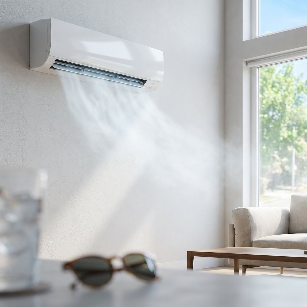 Climatiseur mural diffusant de l’air frais dans un salon