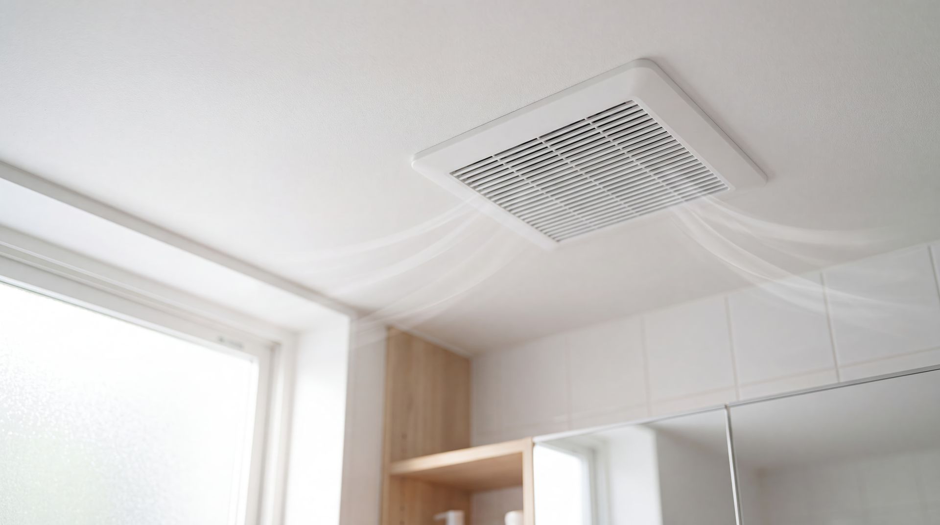 Plafond blanc d’une pièce avec une bouche d’aération carrée