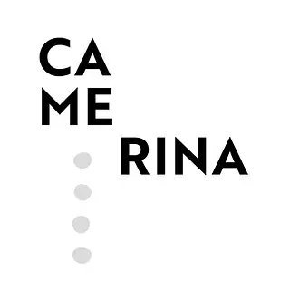 Un logotipo en blanco y negro para Ca Me Rina.
