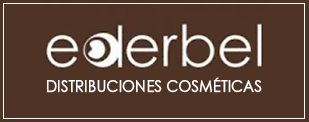 Un logotipo marrón y blanco para Ederbel Distribuiciones Cosméticas.
