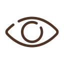Un dibujo de línea marrón de un ojo sobre un fondo blanco.