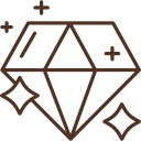 Un dibujo lineal de un diamante con estrellas a su alrededor.
