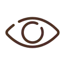 Un dibujo de línea marrón de un ojo sobre un fondo blanco.