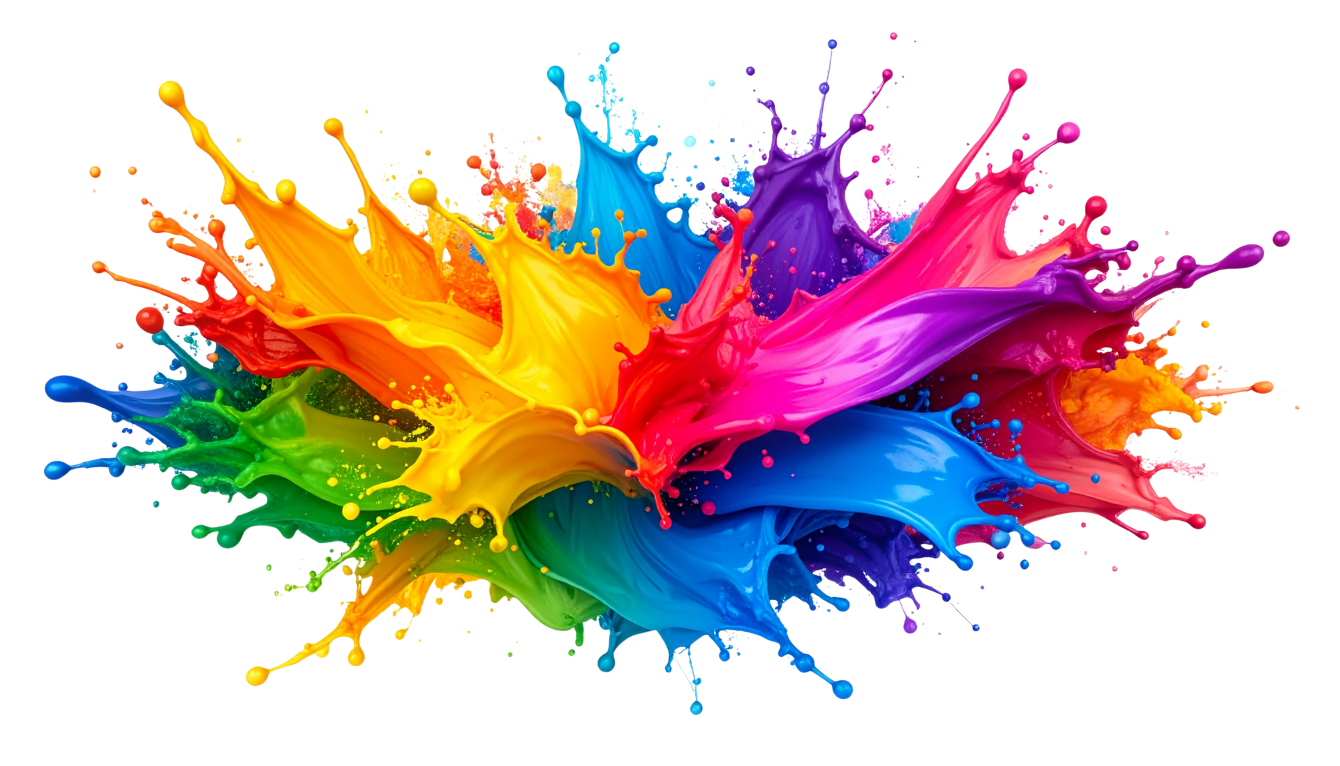 Des éclaboussures de peinture colorées aux teintes arc-en-ciel jaillissent vers l'extérieur.