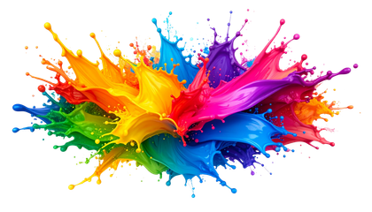 Des éclaboussures de peinture colorées aux teintes arc-en-ciel jaillissent vers l'extérieur.