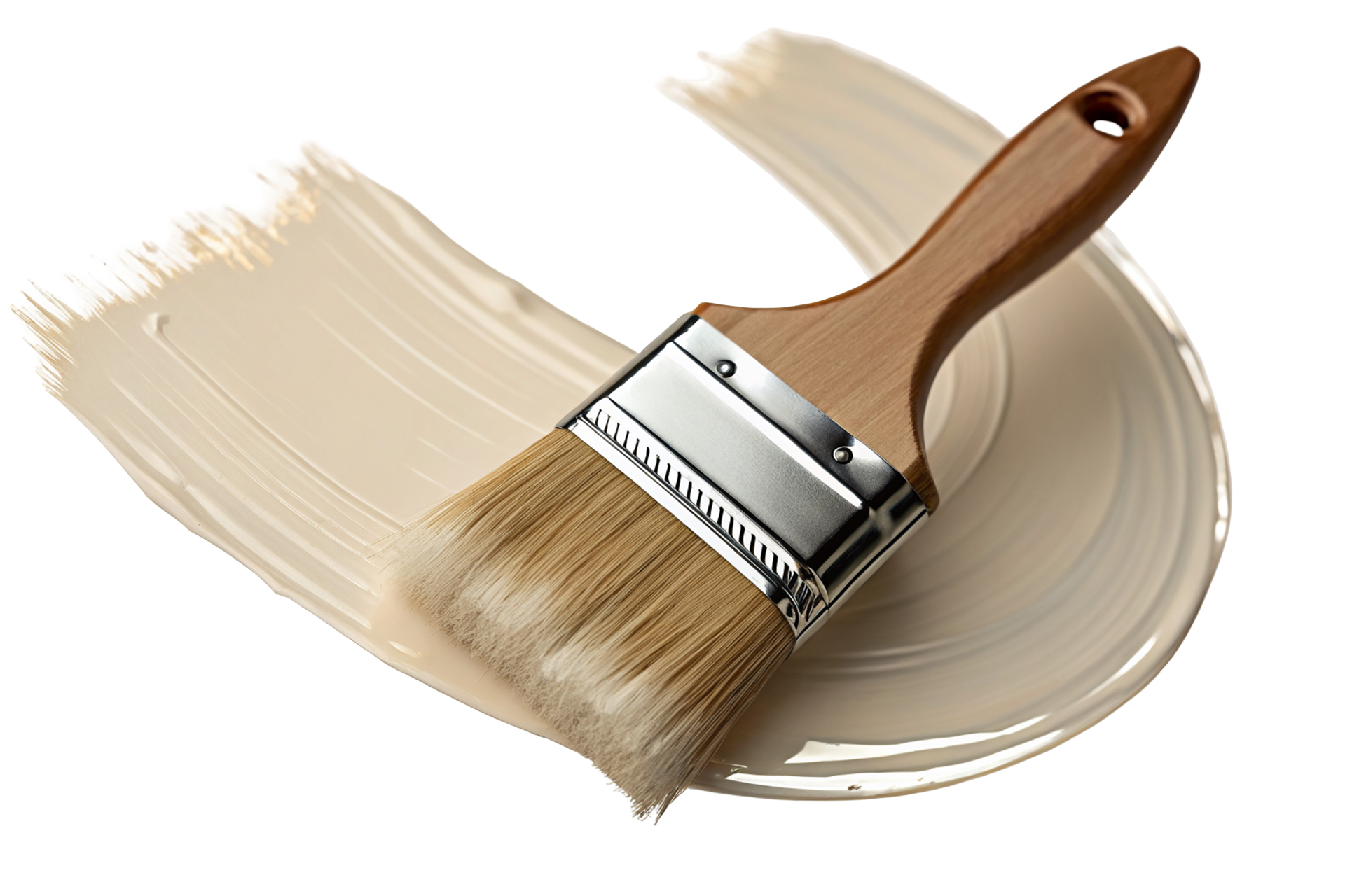 Coup de pinceau sur une touche de peinture beige clair.
