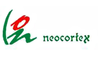 Un logotipo verde y rojo para neocortex sobre un fondo blanco.