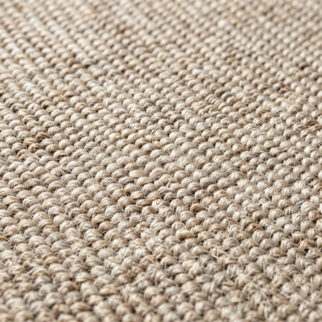 Primer plano de la textura de un tejido beige de trama gruesa y estampada