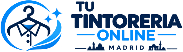 Logotipo de TU TINTORERIA ONLINE MADRID con un icono de percha azul y negro.