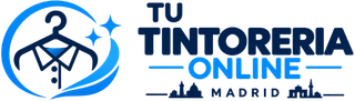 Logotipo de TU TINTORERIA ONLINE MADRID con un icono de percha azul y negro.