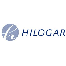 El logotipo de hilogar es un círculo azul con una letra h dentro.