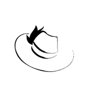Un dibujo en blanco y negro de un sombrero de vaquero sobre un fondo blanco.