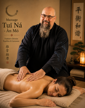 Un homme donne un massage aux pierres chaudes à un client allongé sur une table, avec des bougies.
