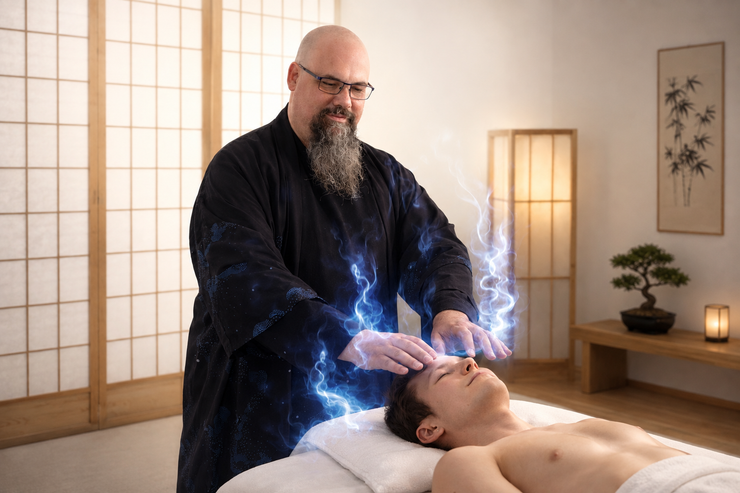 Des mains au repos pendant une séance de massage ou de soins, avec des bougies et une ambiance spa apaisante.