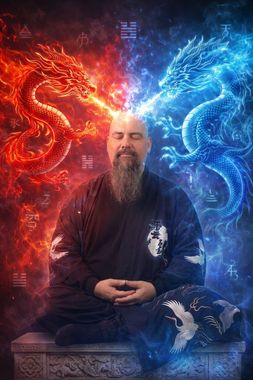 Homme en méditation avec des chakras arc-en-ciel lumineux.