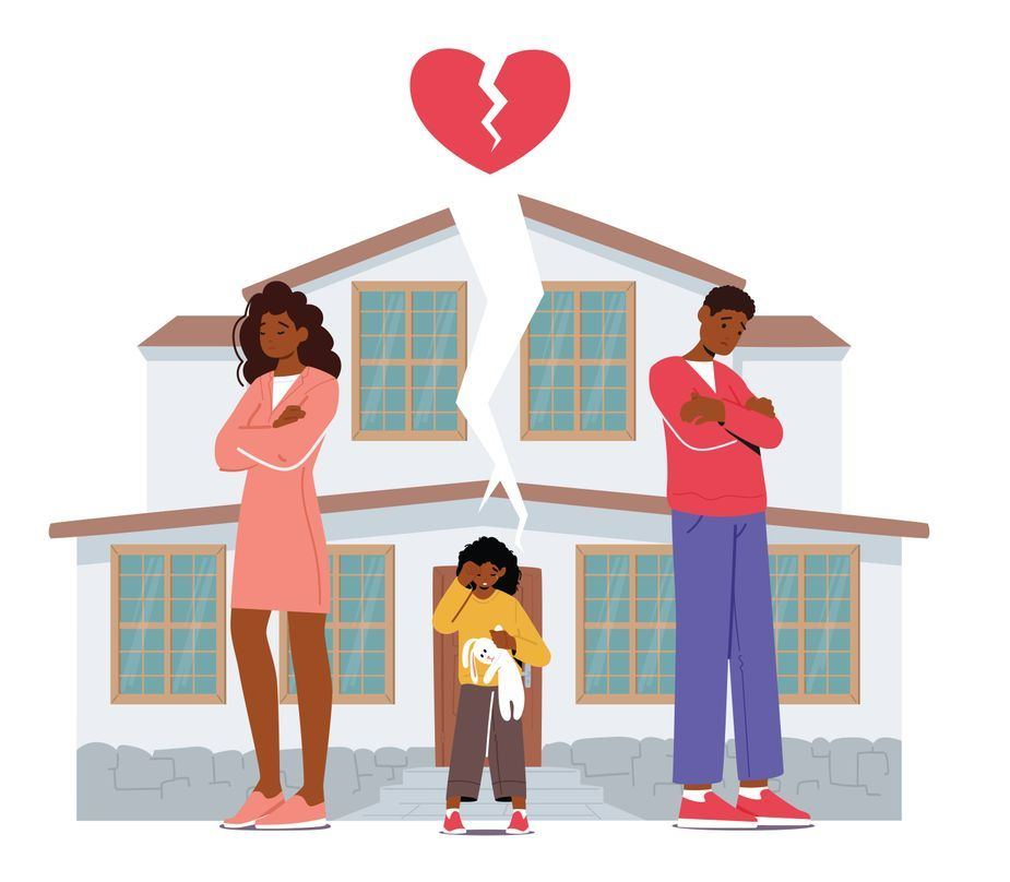 Couple qui divorce devant un maison