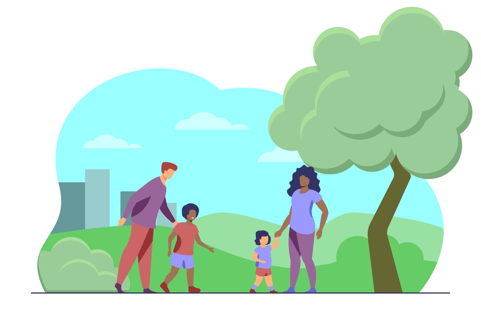 Couple avec deux enfants dans un parc