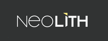Logotipo de Neolith en blanco sobre un fondo gris oscuro