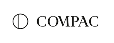 Logotipo de COMPAC con un icono circular y texto negro sobre fondo blanco