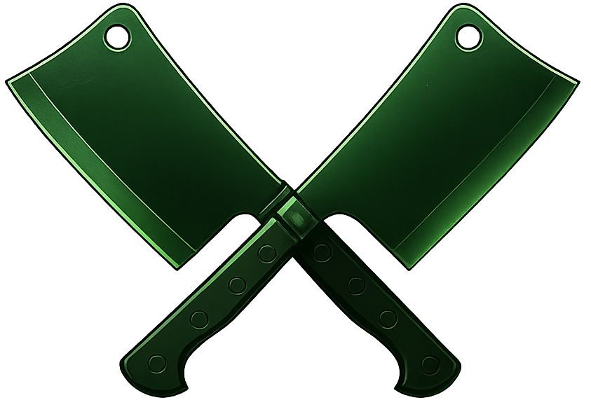 Zwei grüne gekreuzte Hackmesser.