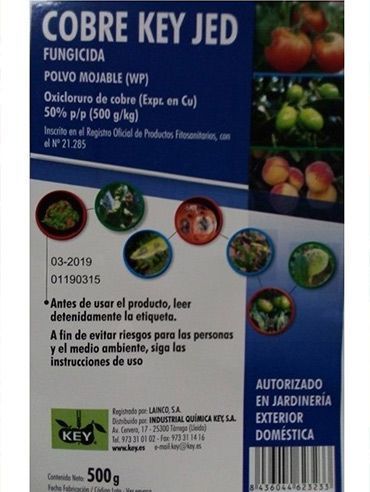 Una caja de fungicida cobre key jed contiene 500g
